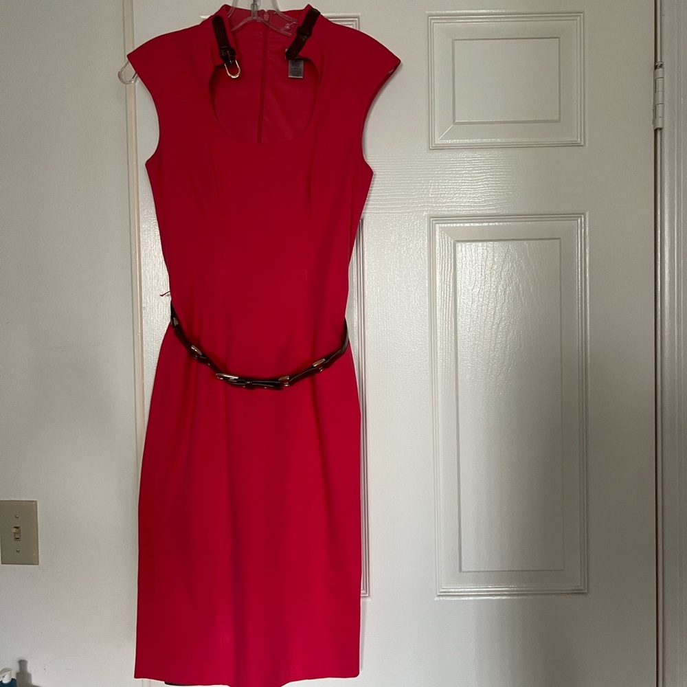 Cache bodycone midi dress with leather details